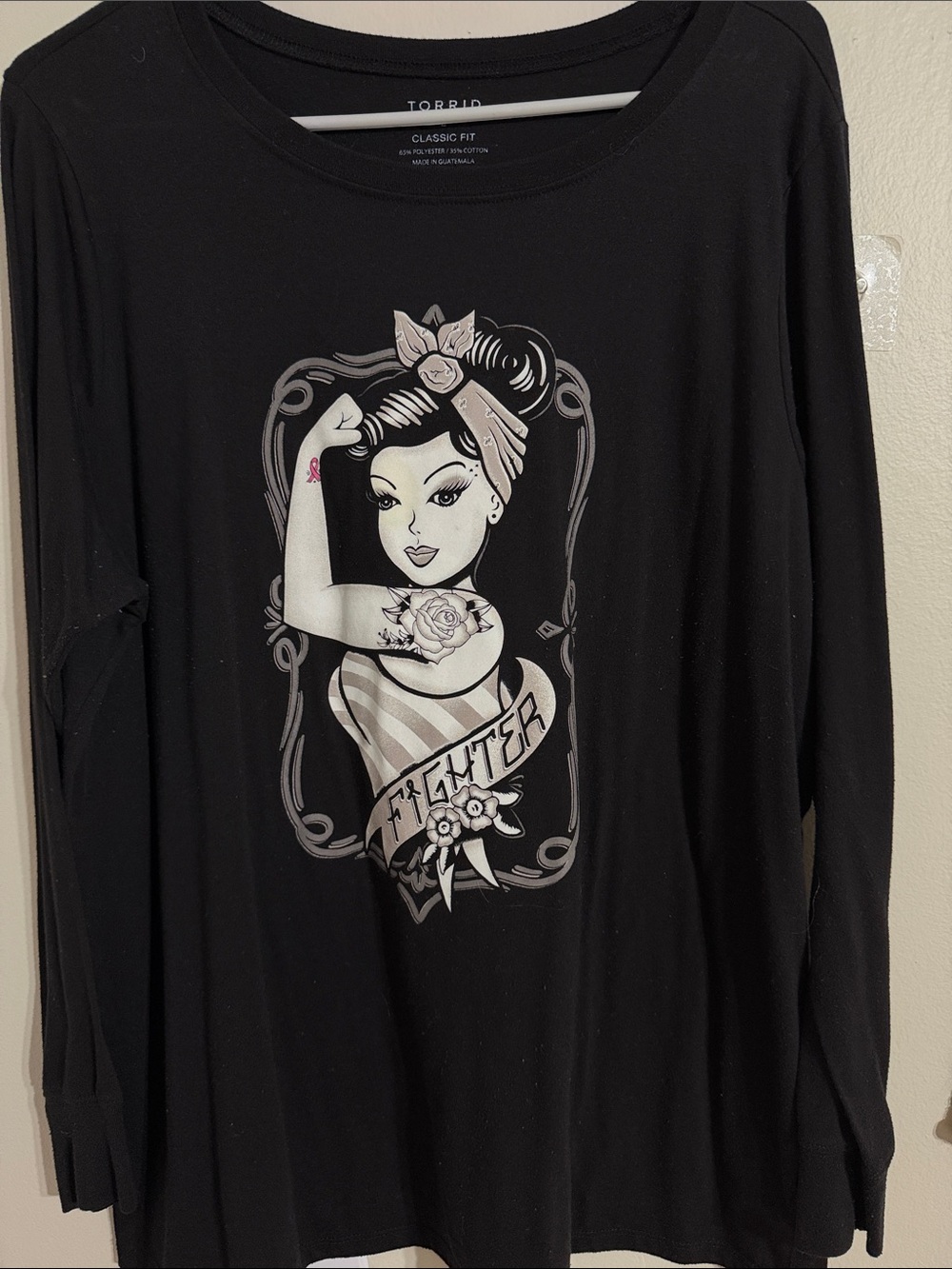 torrid Black Long-Sleeve Graphic 'Fighter' Pinup Tee